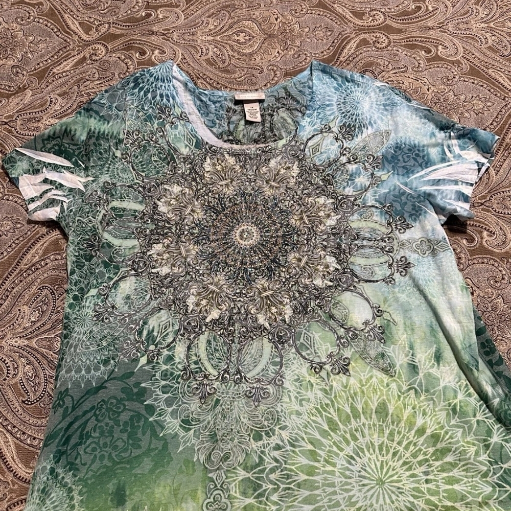 Catherines Green and Blue Mandala Short Sleeve Tee